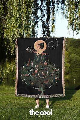 Lady Christmas Tree Vintage Fashion Illustration Woven Tapestry Throw Blanket