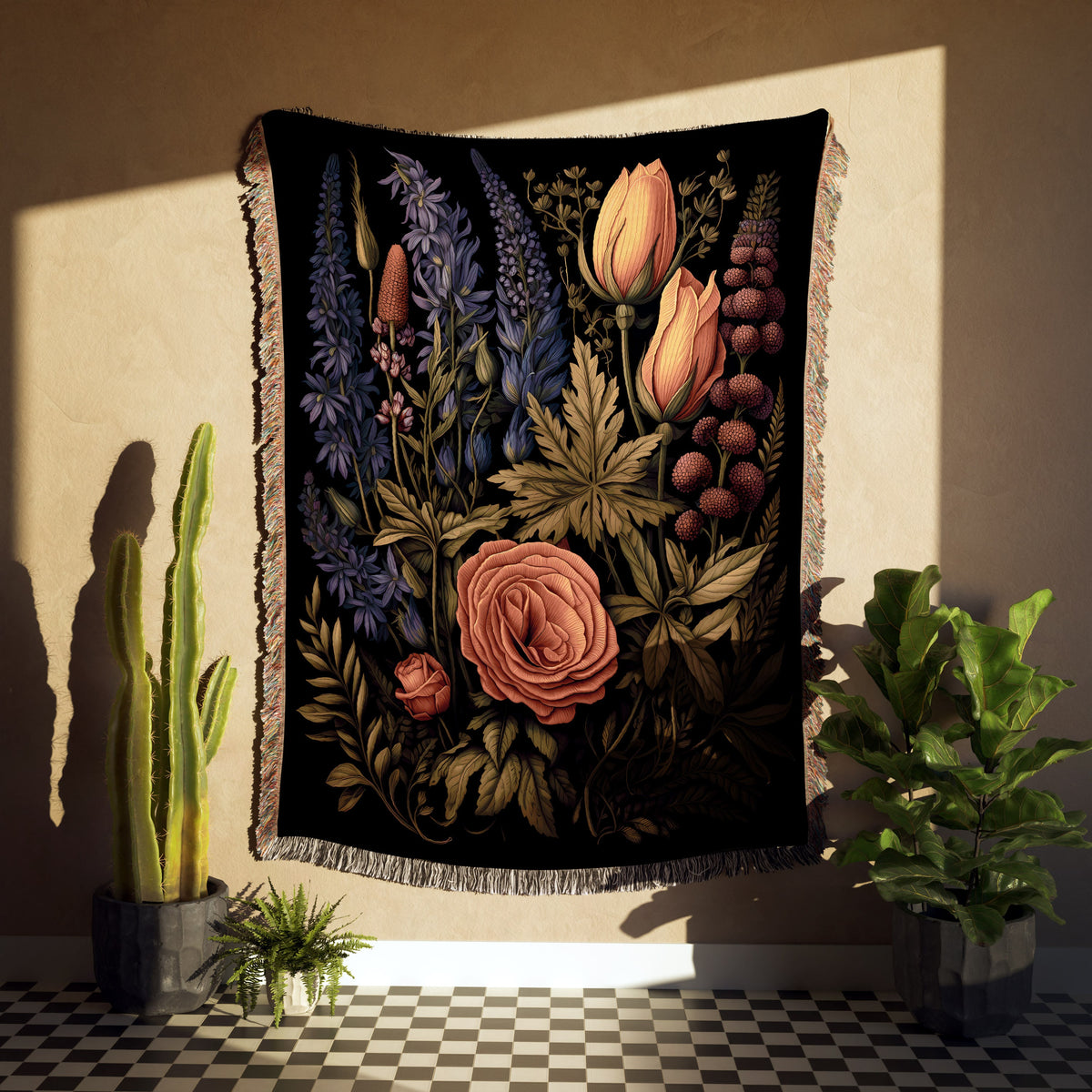 Purple Botanical  Throw Blanket