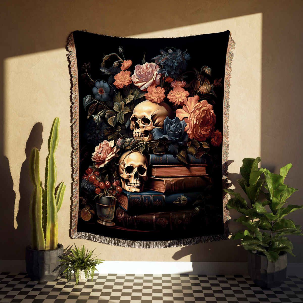 Botanical Skulls Throw Blanket: