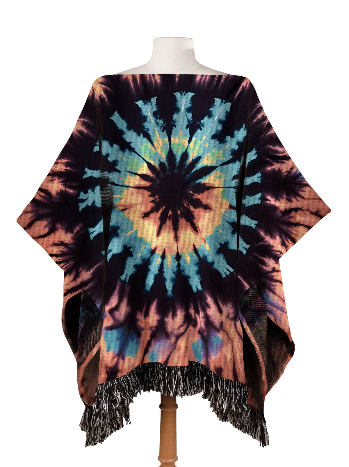 Tie Dye Woven Poncho, Retro Poncho for Women and Men | 70s Inspired Boho Festival Cape, Hippie Apparel, Lightweight Indie Pullover, Clothing