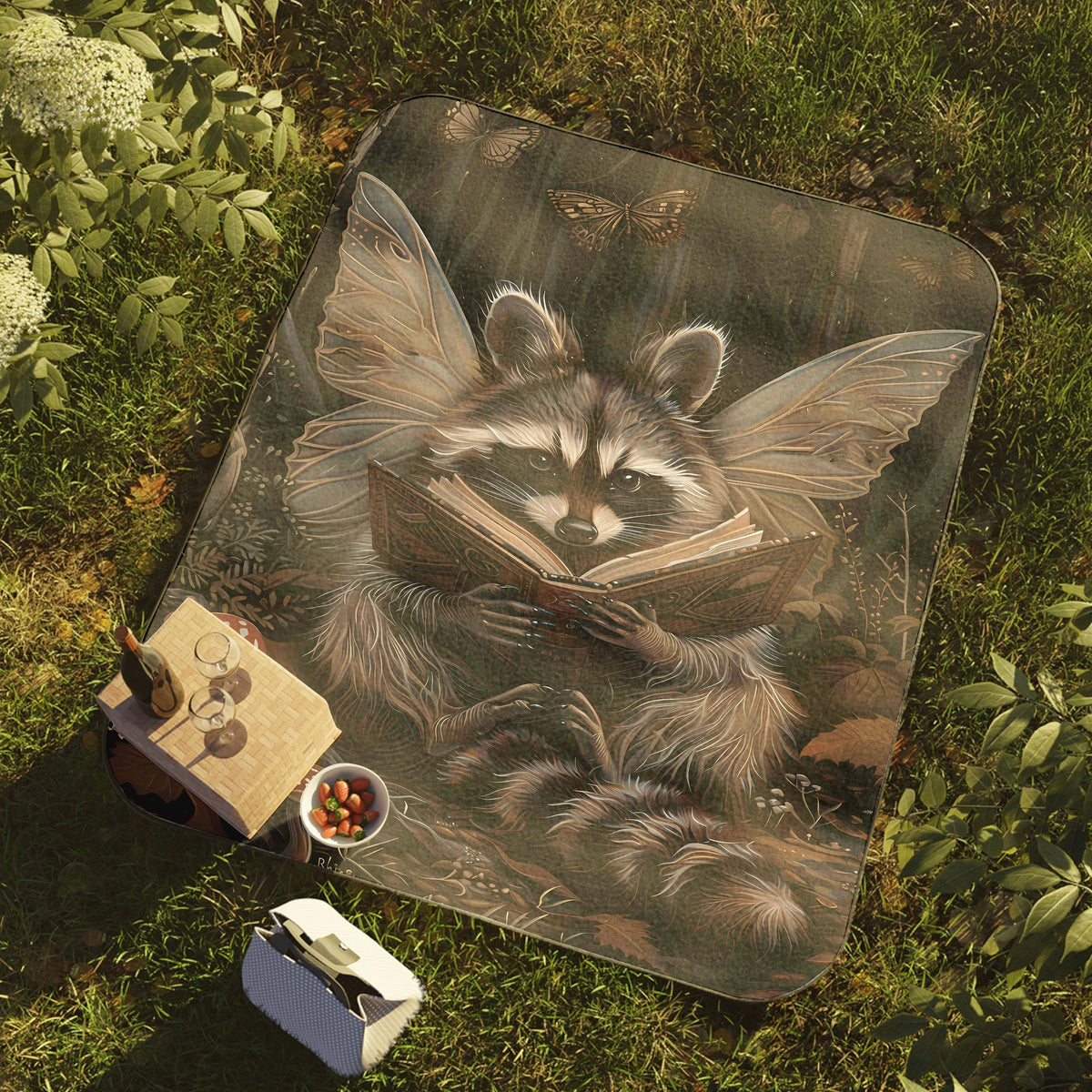 a painting of a raccoon reading a book