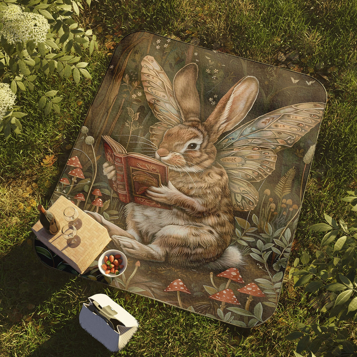a painting of a rabbit reading a book
