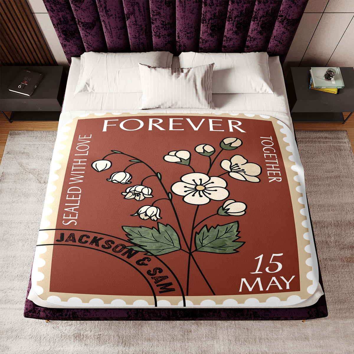 a picture of a bed with flowers on it