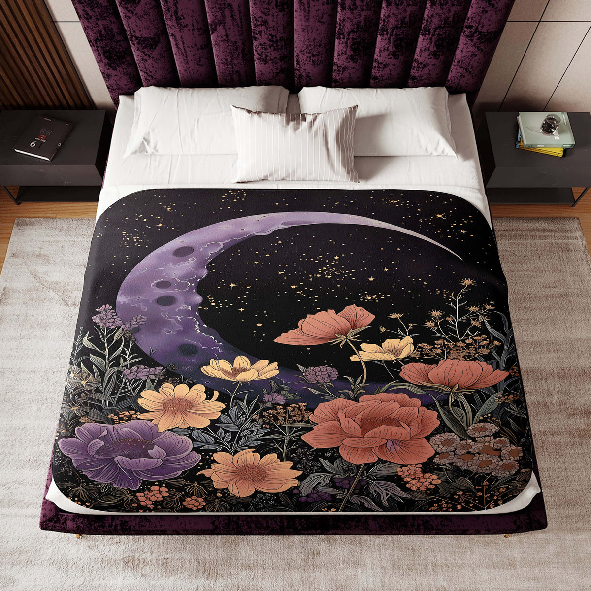 Floral Cresent Moon  Throw Blanket