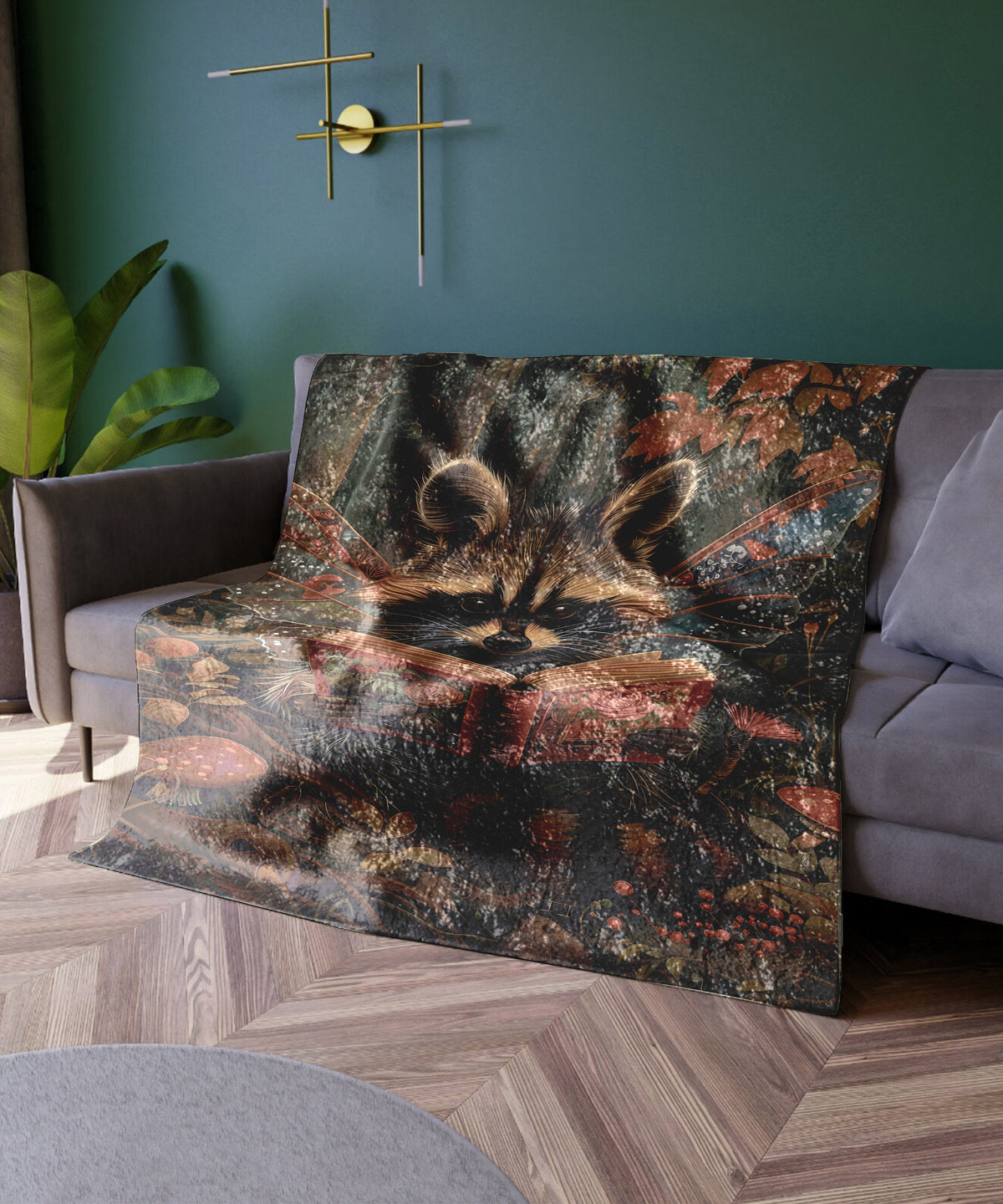 a couch with a picture of a cat on it