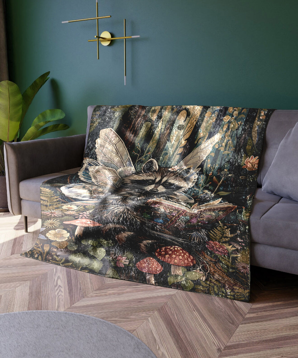 a living room with a couch and a painting on the wall