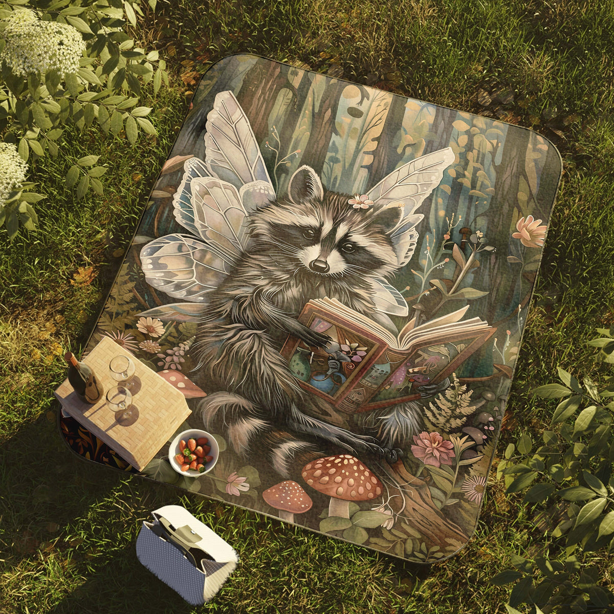 a painting of a raccoon reading a book