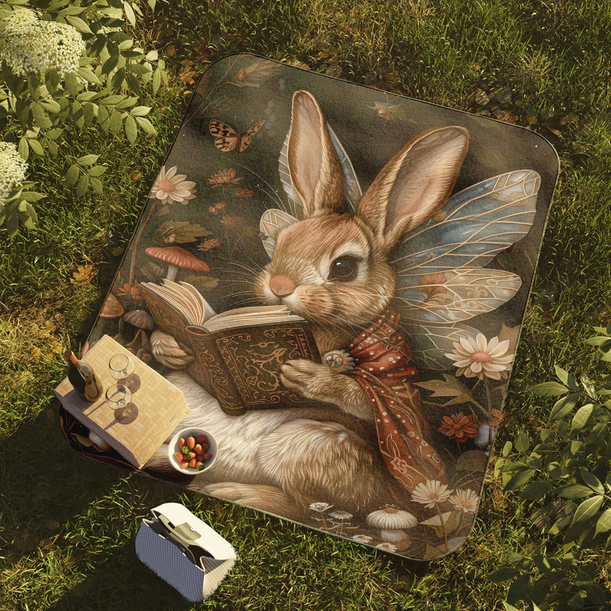 a painting of a rabbit reading a book