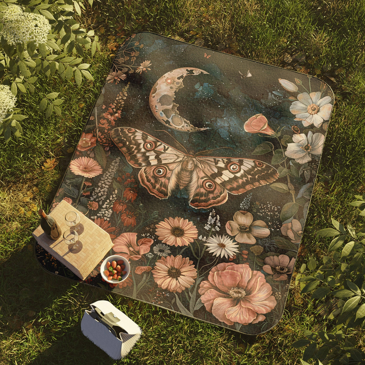 a blanket with a butterfly on it laying on the ground