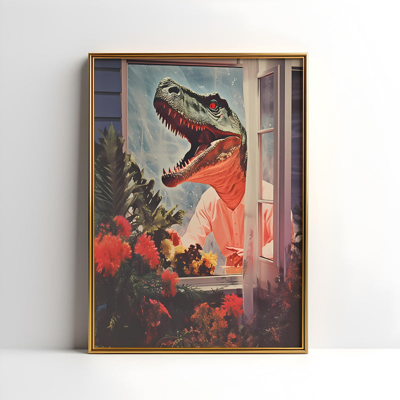 a painting of a dinosaur in a window