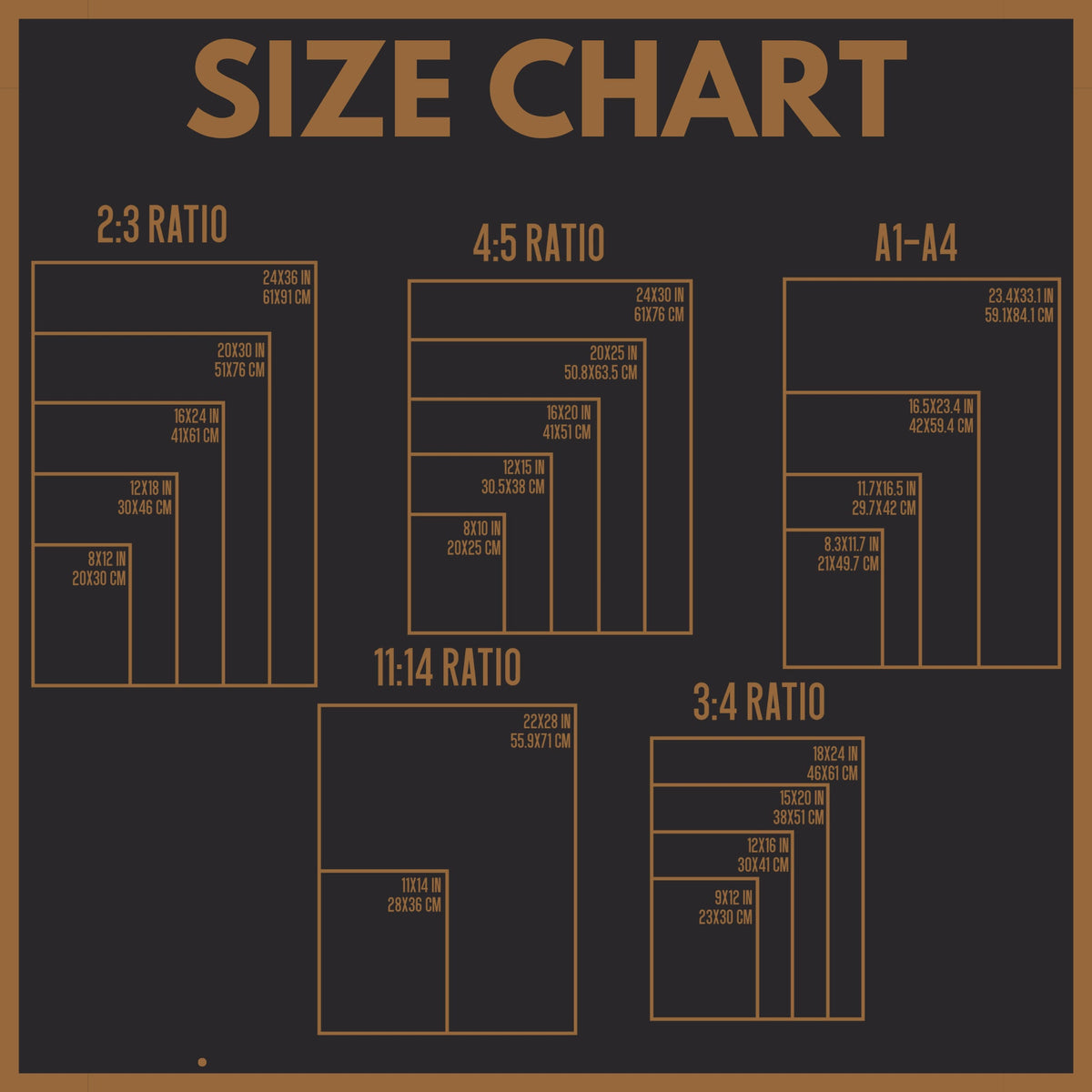 the size chart for a restaurant
