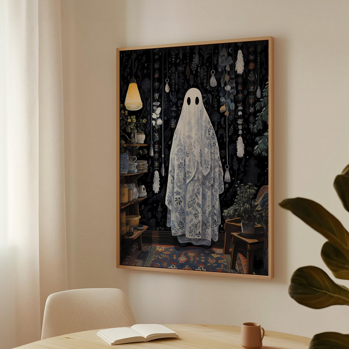 a painting of a ghost hanging on a wall