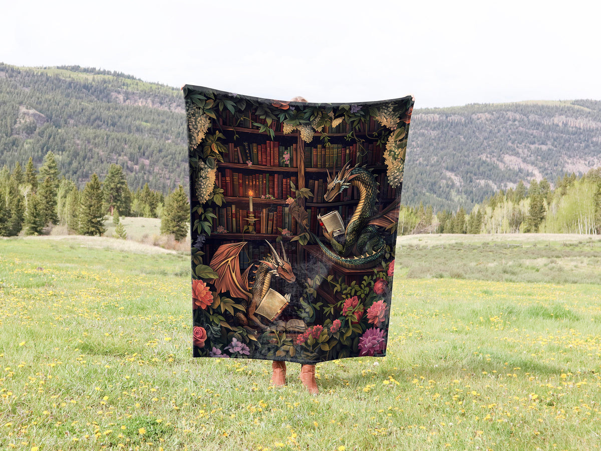 a blanket with a picture of a dragon on it