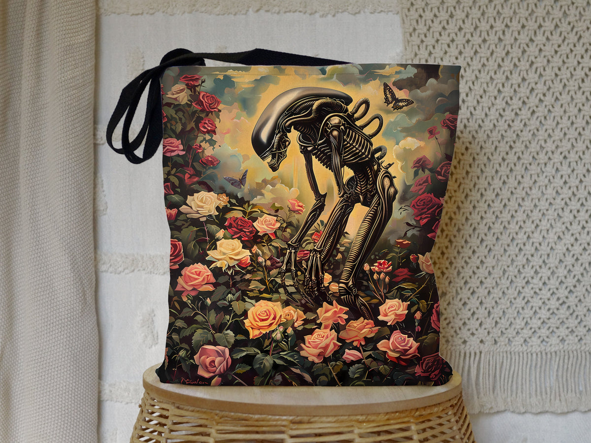Alien vs Flowers Tote Bag
