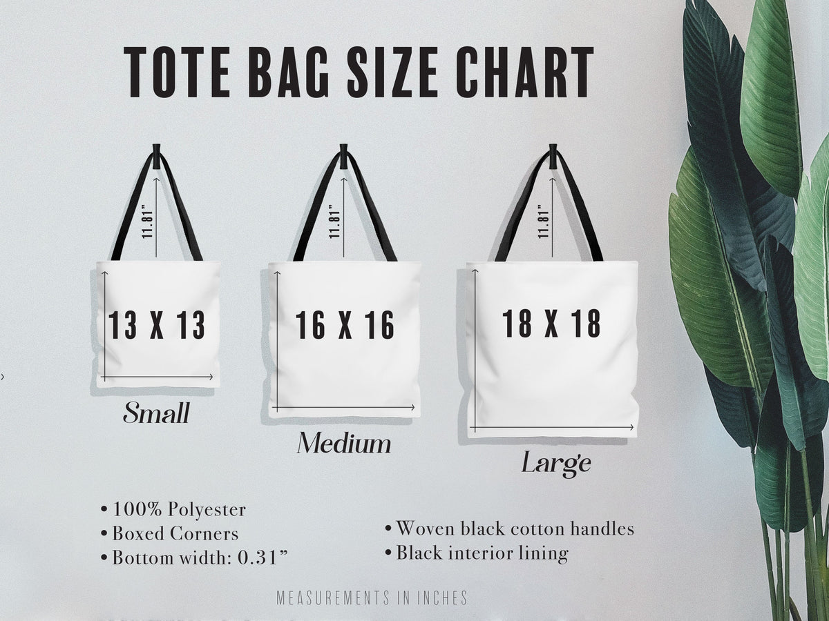 a tote bag size chart with measurements and measurements