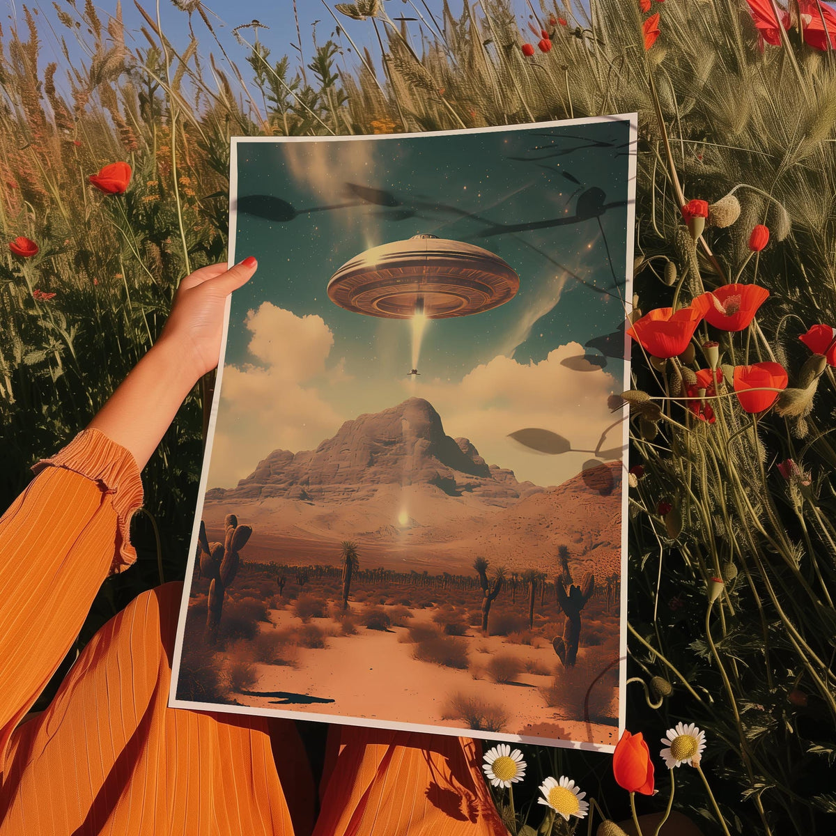 a person holding up a picture of an alien landscape