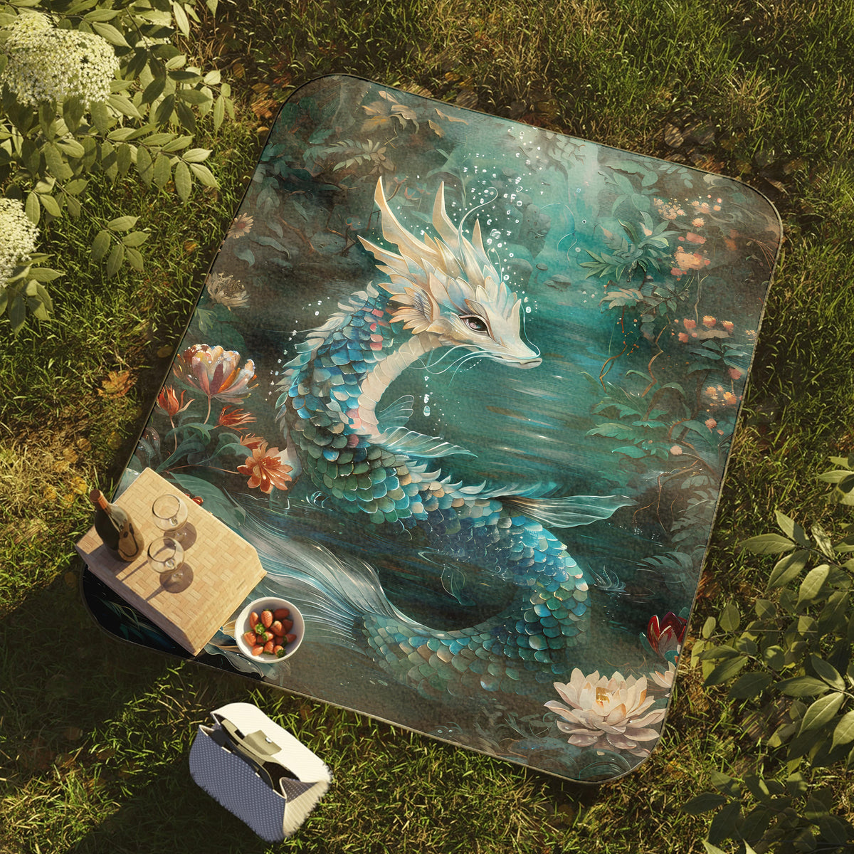 a painting of a sea horse on a blanket