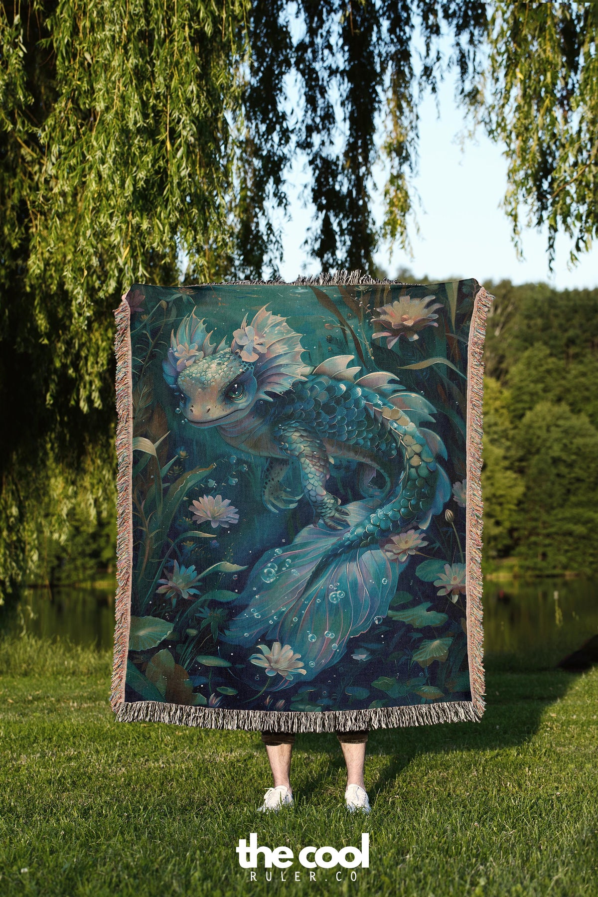 Mythical Dragon Mermaid Throw Blanket