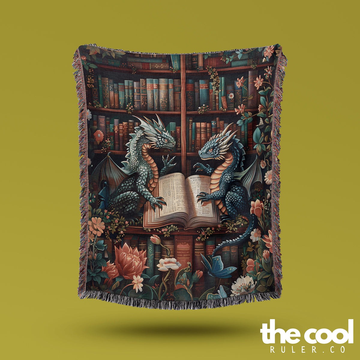 Dragons Reading Books Throw Blanket