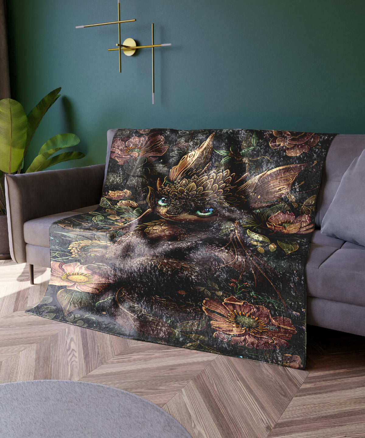 a couch with a cat on it in a living room