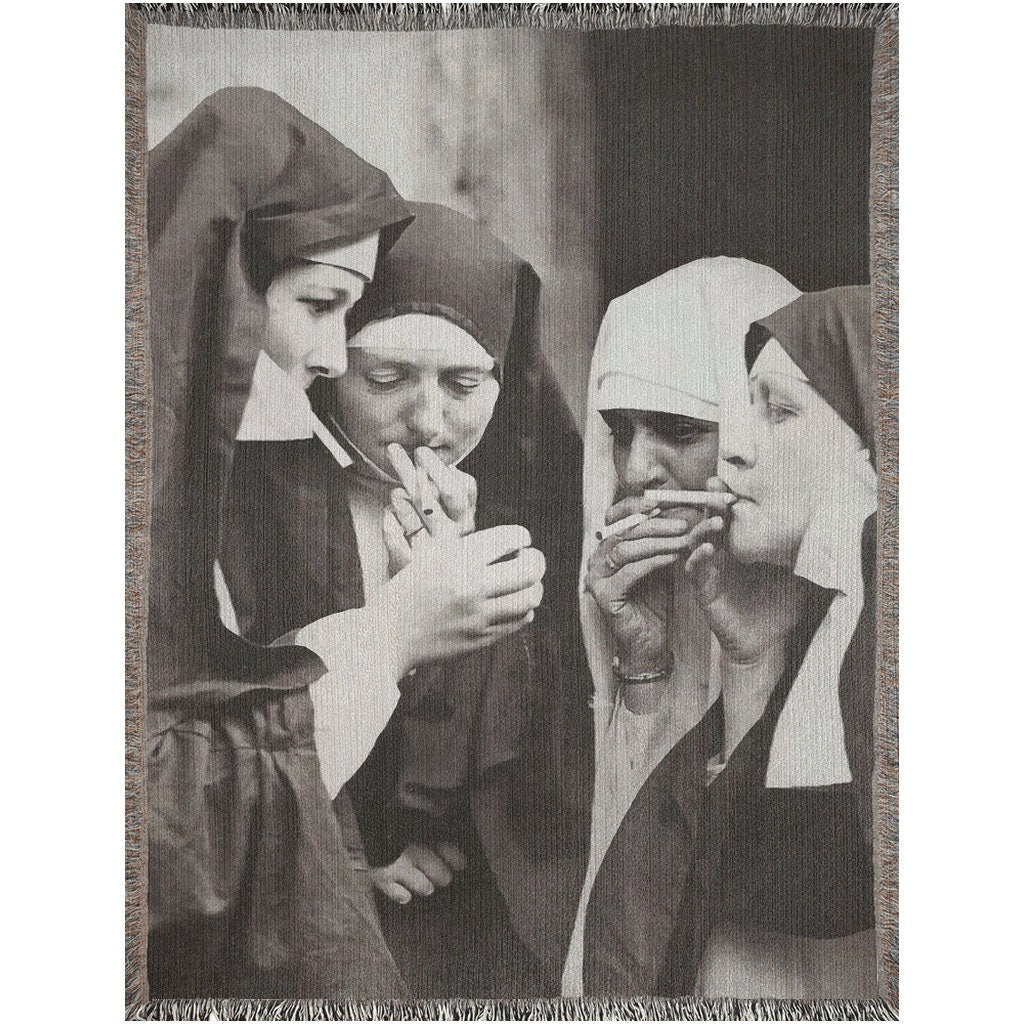 Nuns Smoking Cigarettes  Throw Blanket