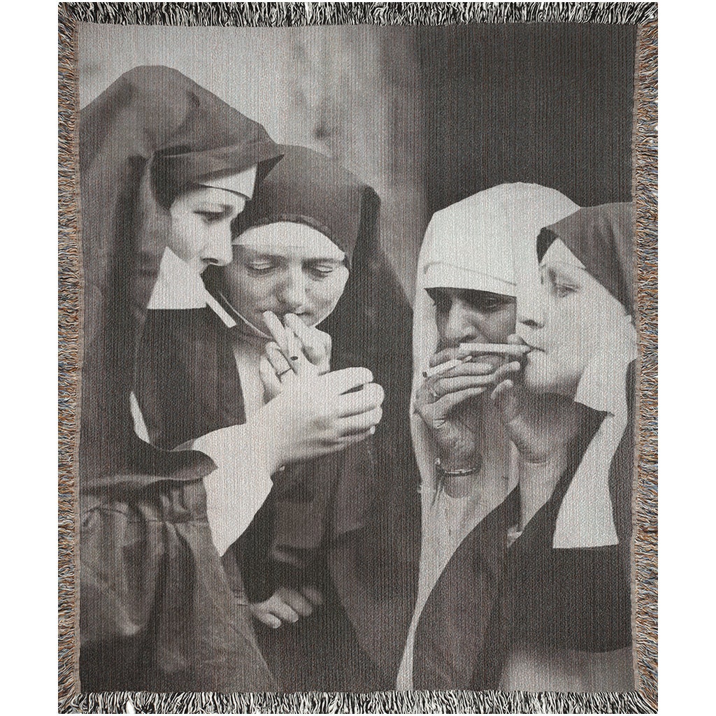 Nuns Smoking Cigarettes  Throw Blanket