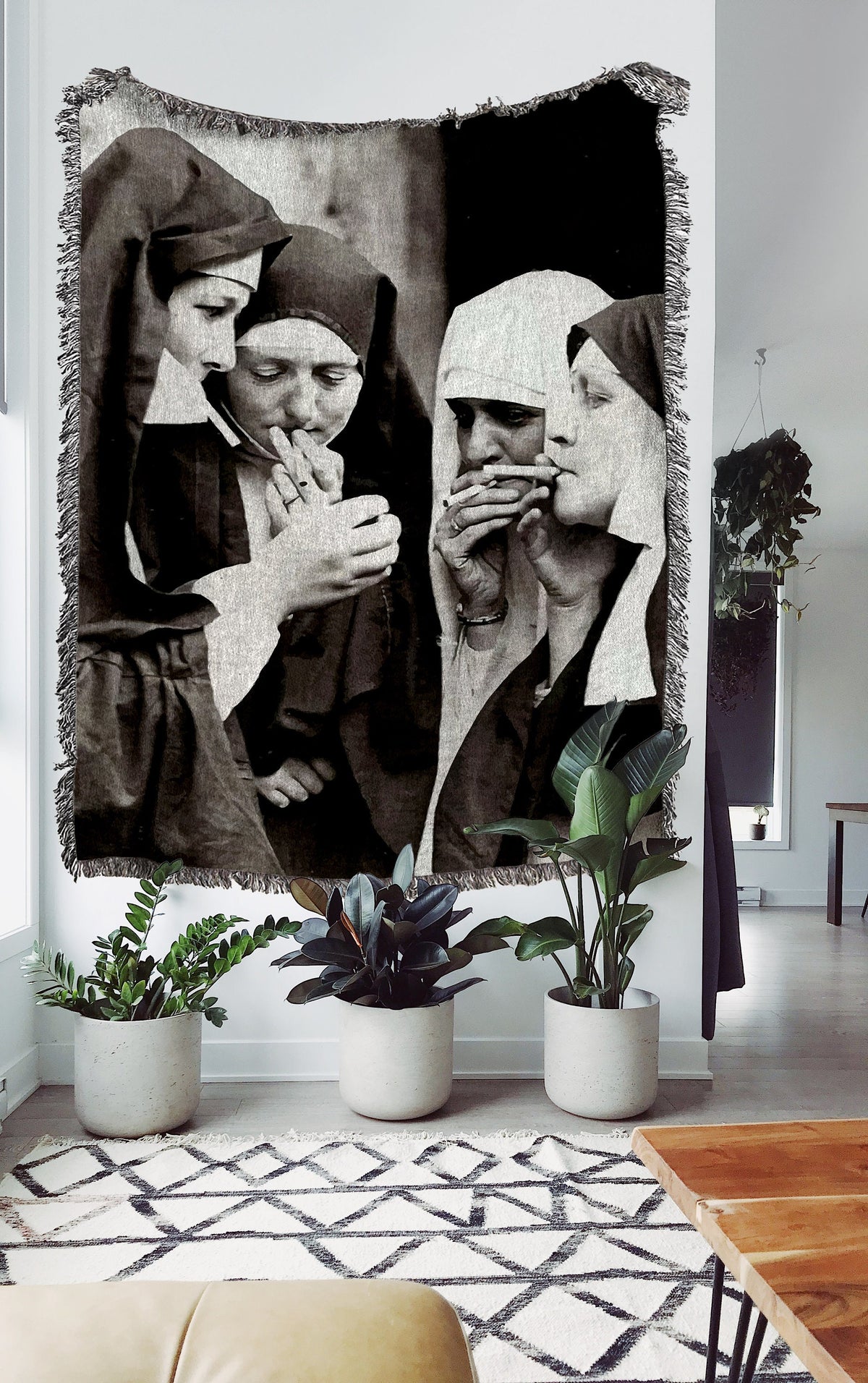 Nuns Smoking Cigarettes  Throw Blanket