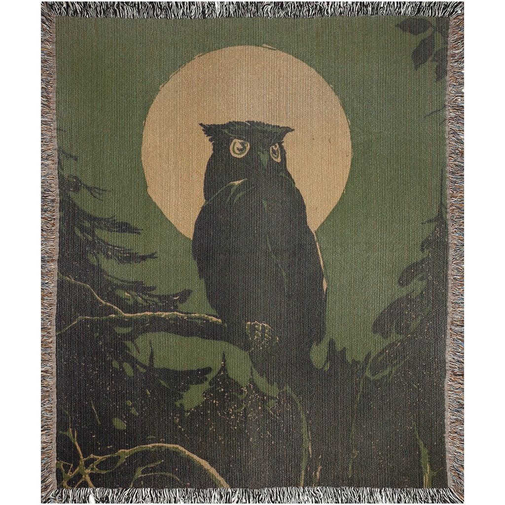 Vintage American Forestry Night Owl Throw Blanket