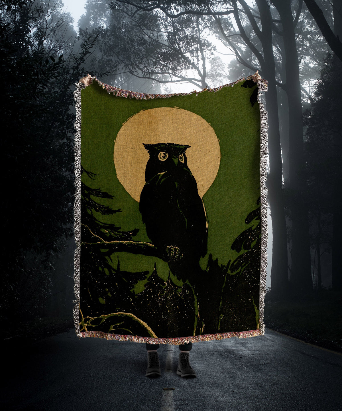 Vintage American Forestry Night Owl Throw Blanket