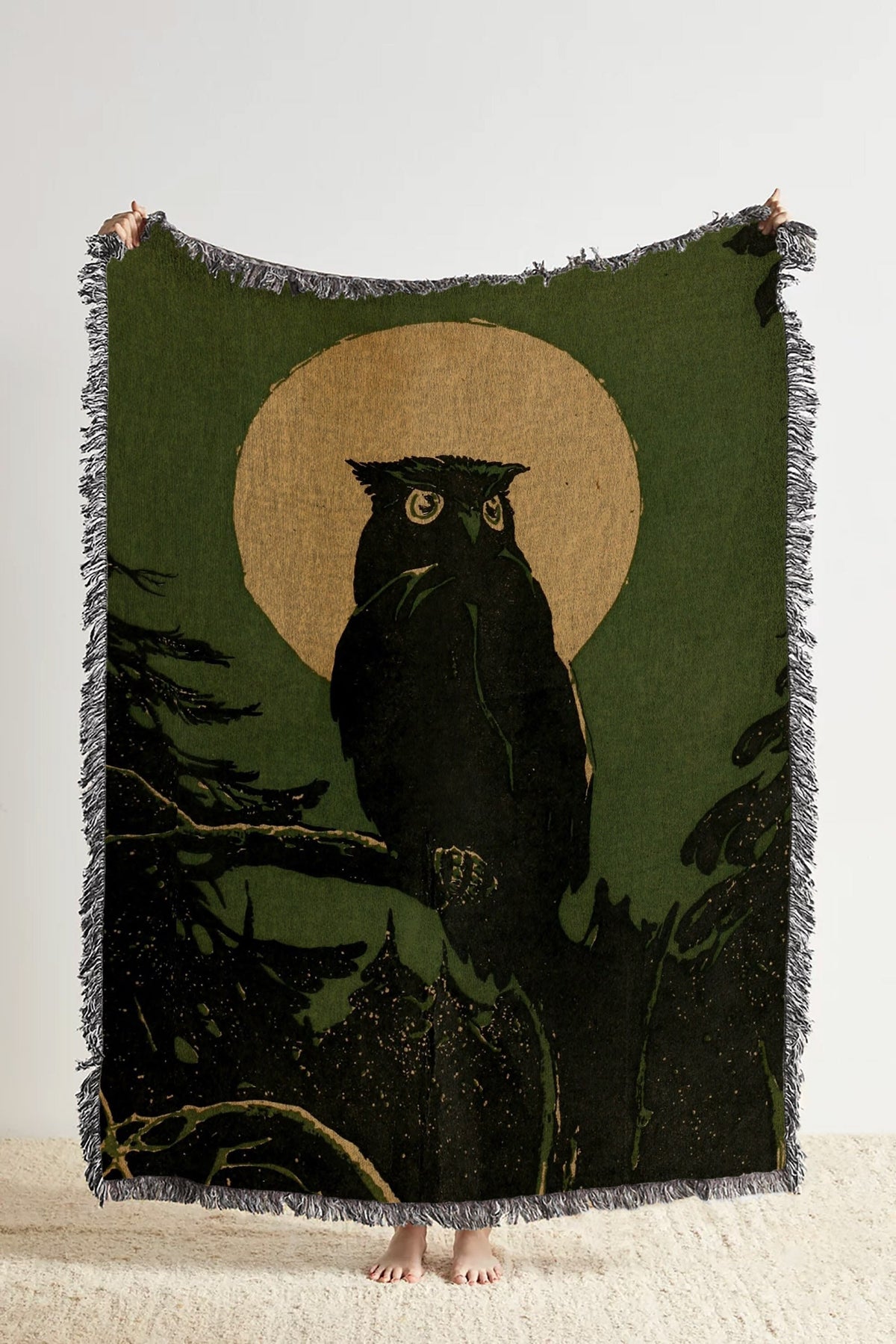 Vintage American Forestry Night Owl Throw Blanket