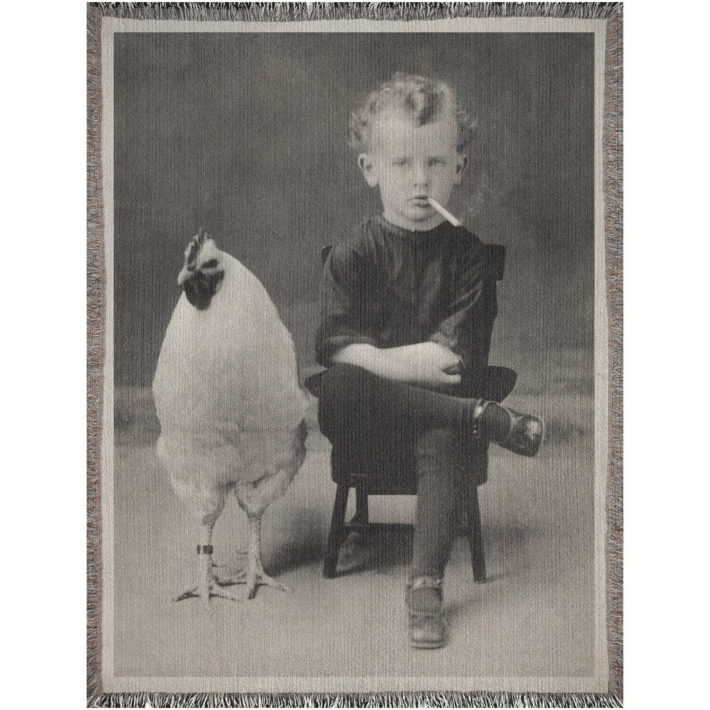 Kid Smoking with Chicken  Throw Blanket