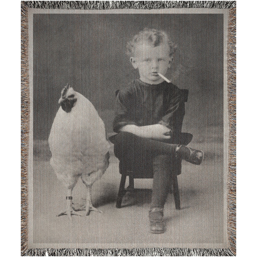 Kid Smoking with Chicken  Throw Blanket