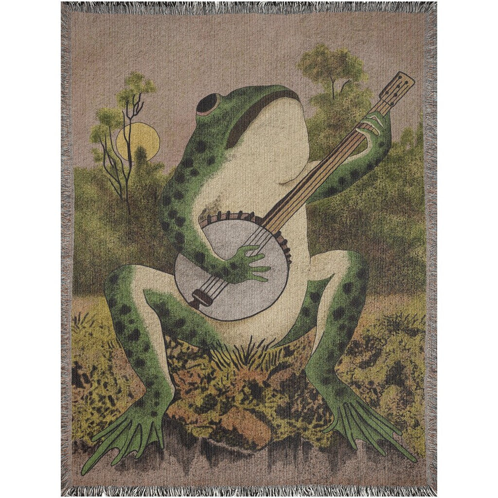 Frog Playing Banjo  Throw Blanket