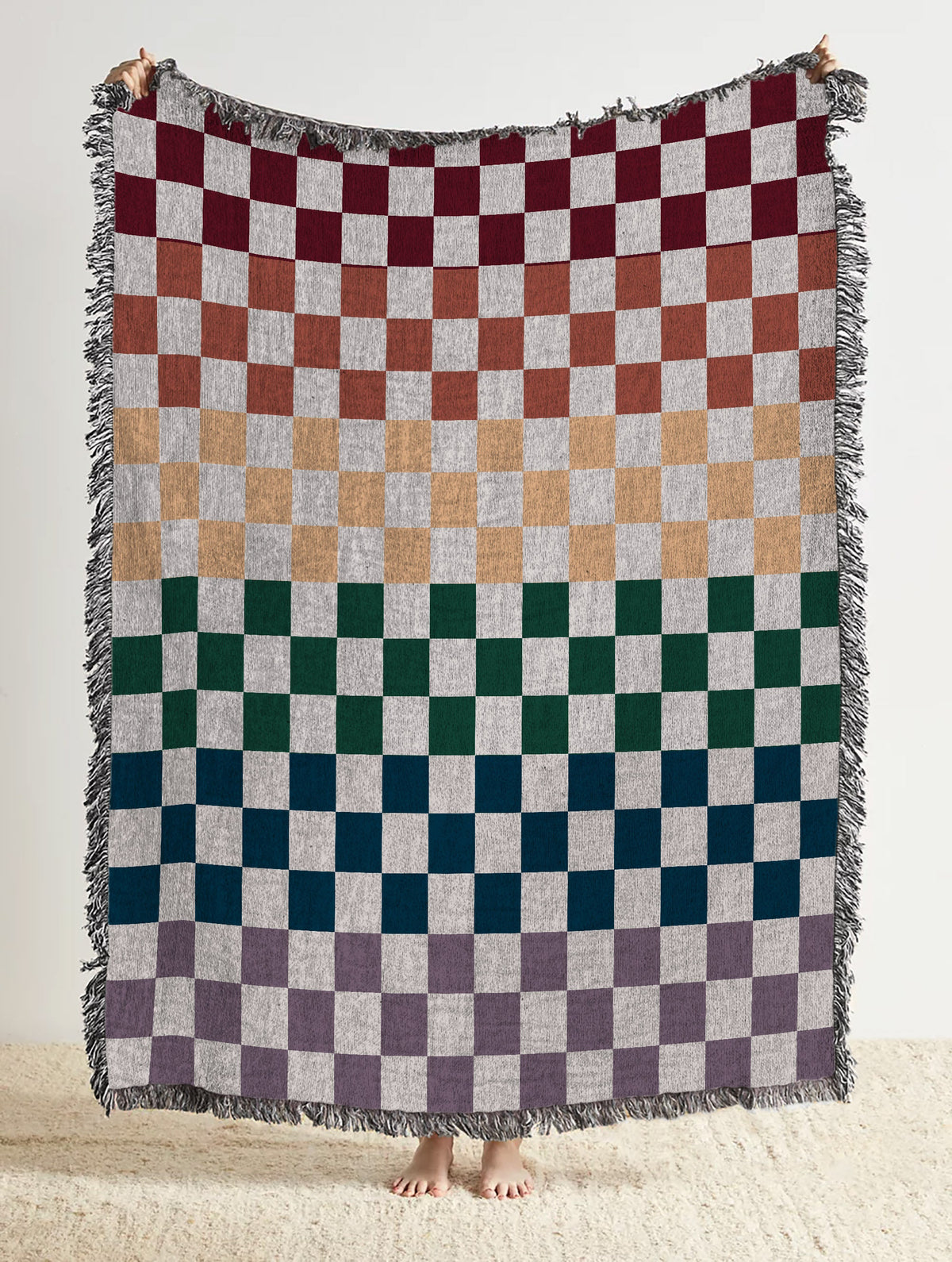 Retro Rainbow Checkered  Throw Blanket