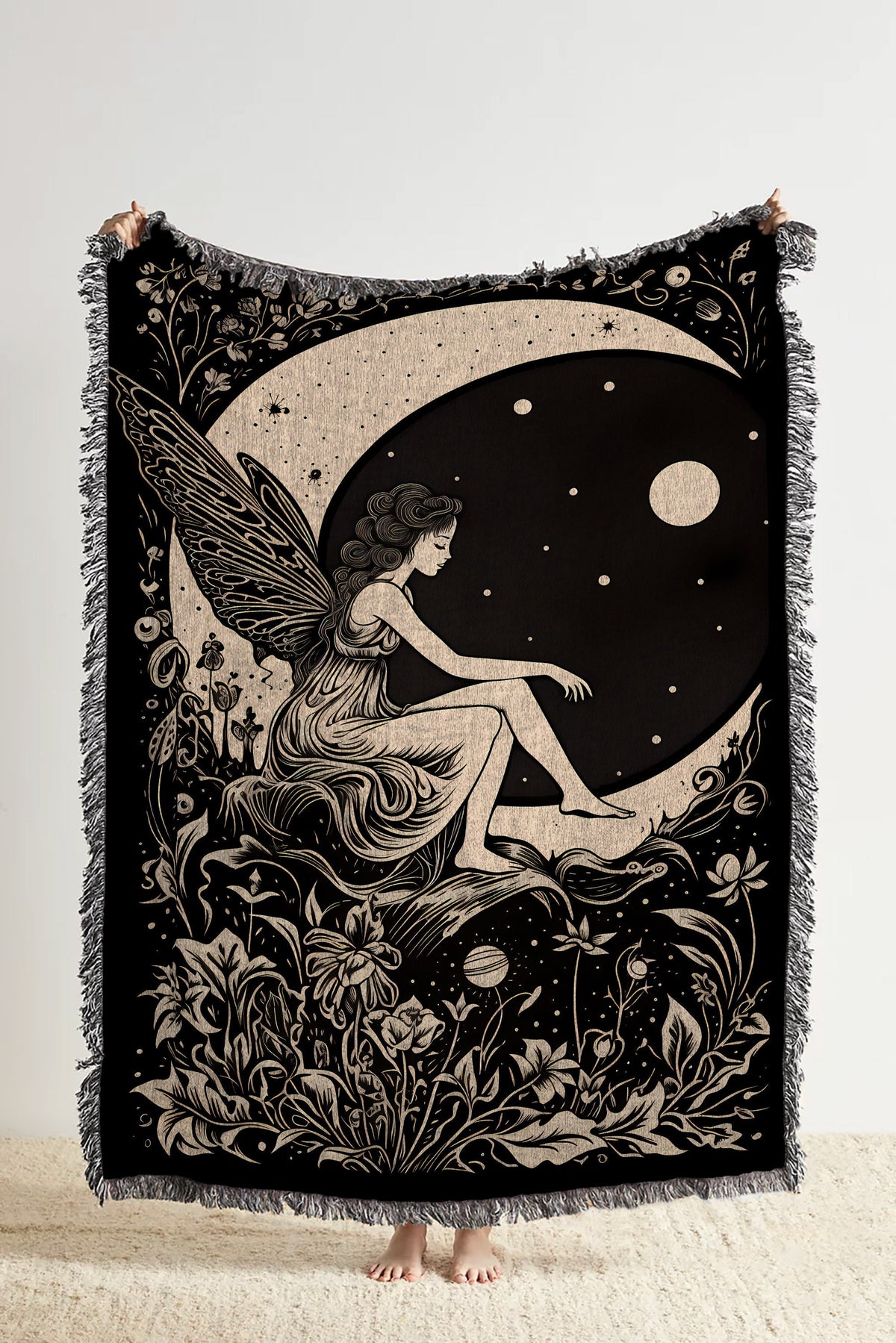 Fairy Resting by Moon  Throw Blanket
