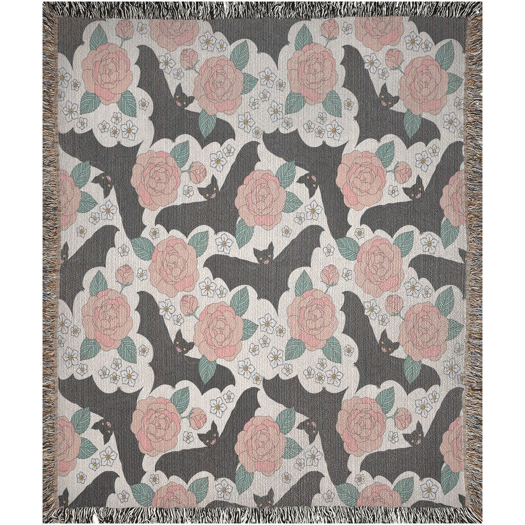 Black Bats and Roses Throw Blanket
