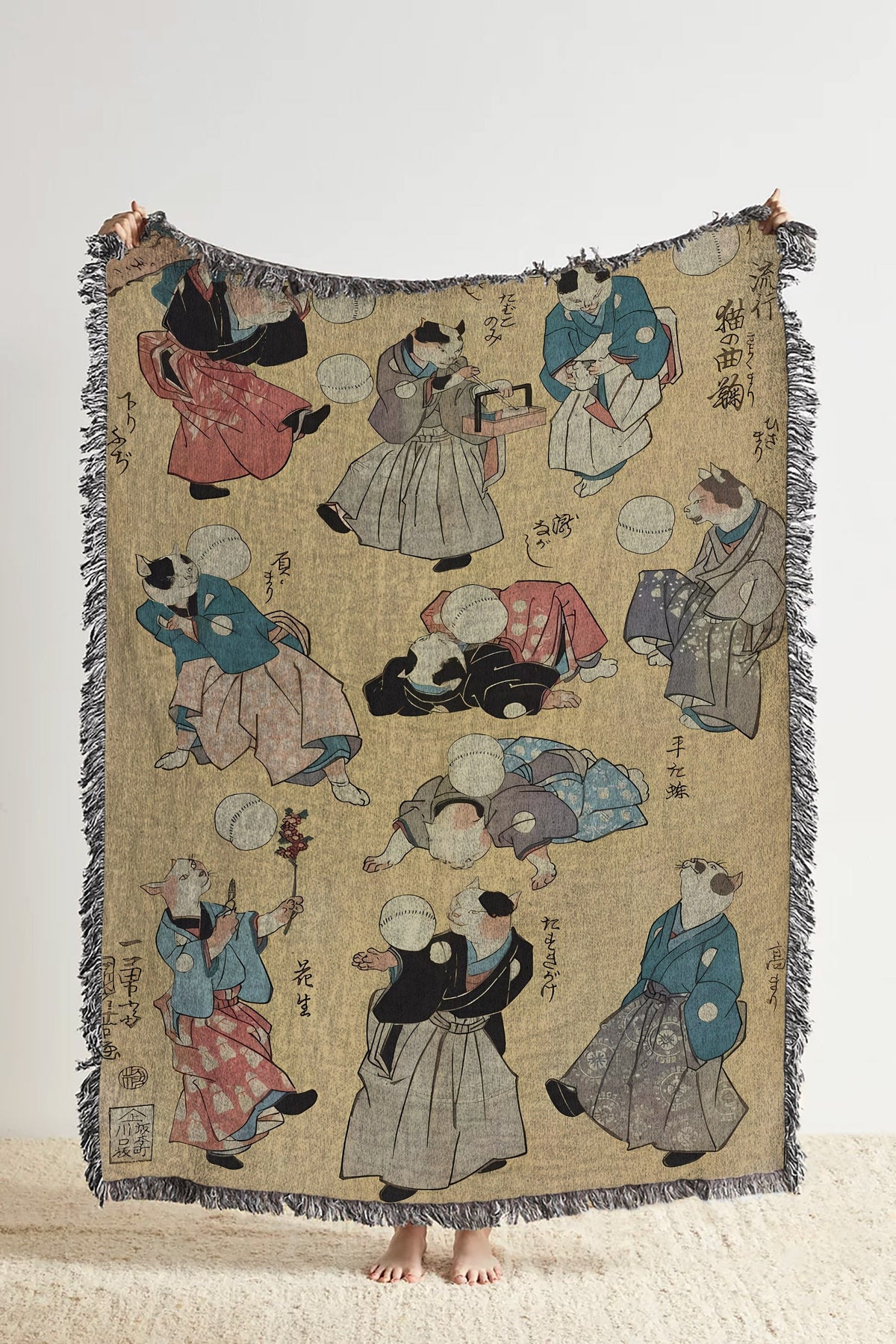 Kuniyoshi Cat Ball Throw Blanket