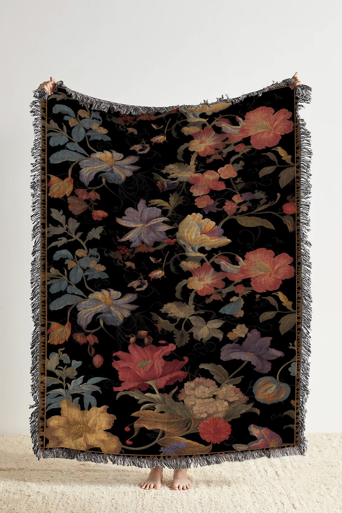 Floral Gothic  Throw Blanket
