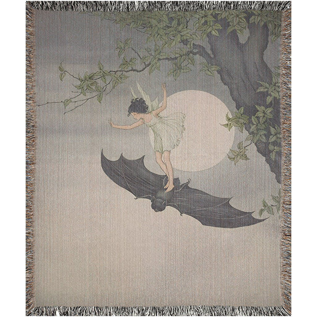 Fairy Riding Bat  Throw Blanket