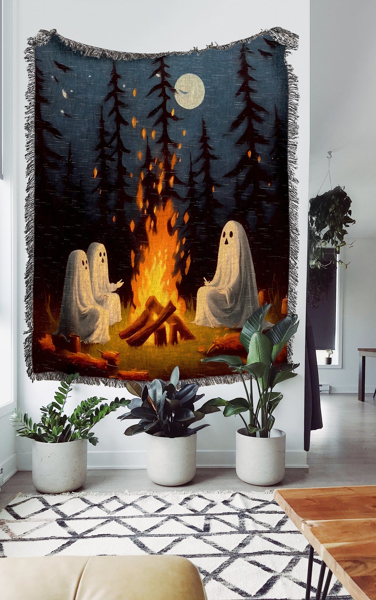 Ghost Camping Throw Blanket