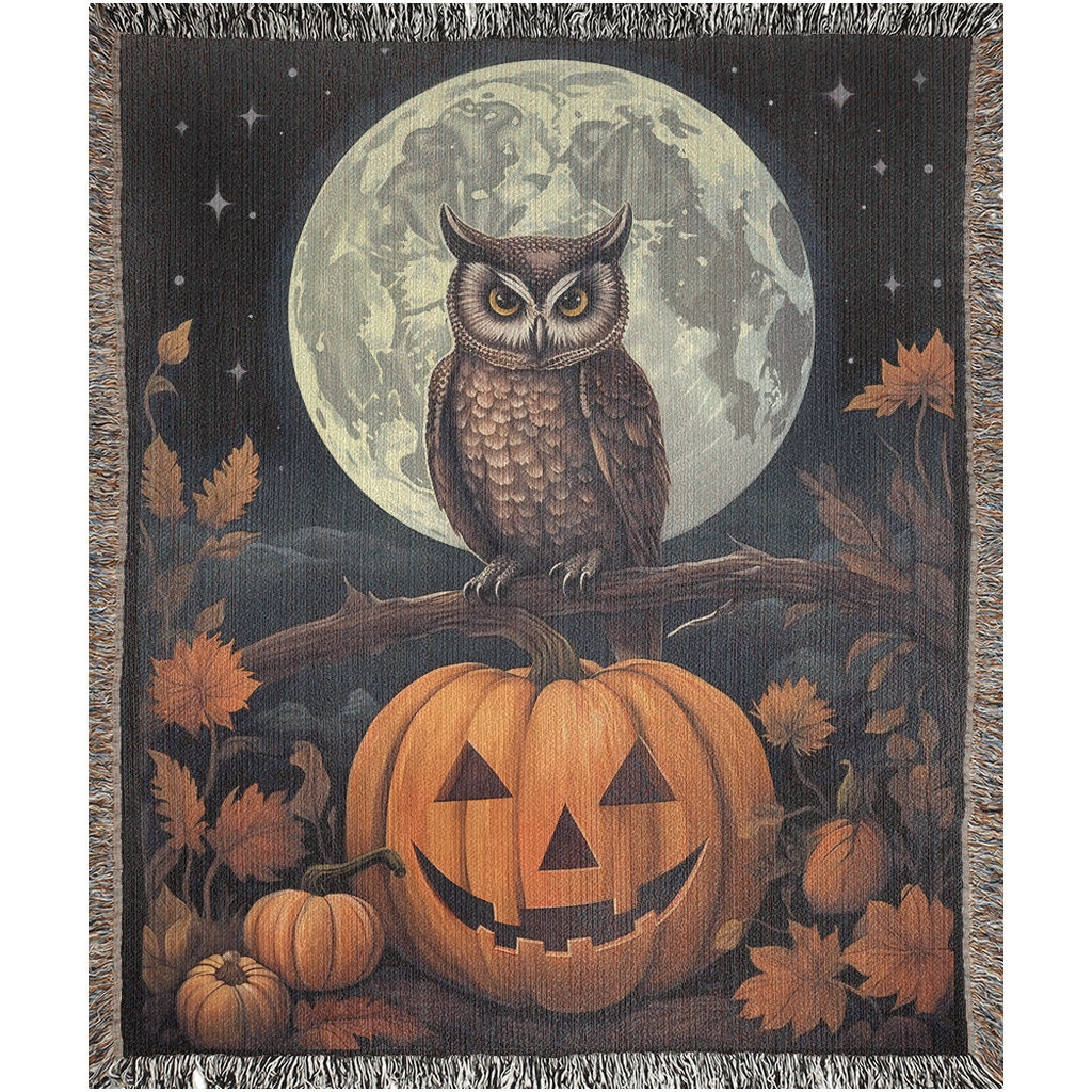 Jack O Lantern Owl Throw Blanket