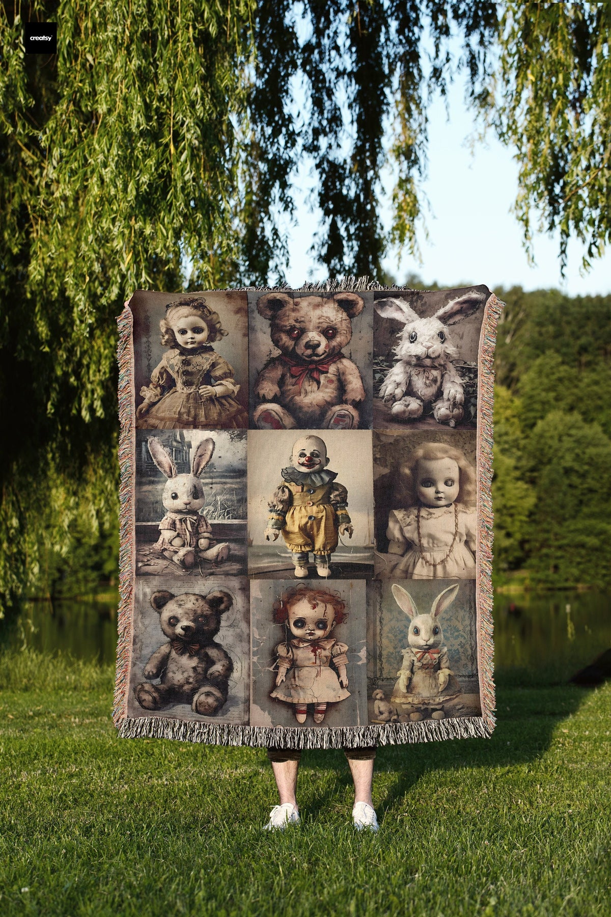 Creepy Dolls Throw Blanket