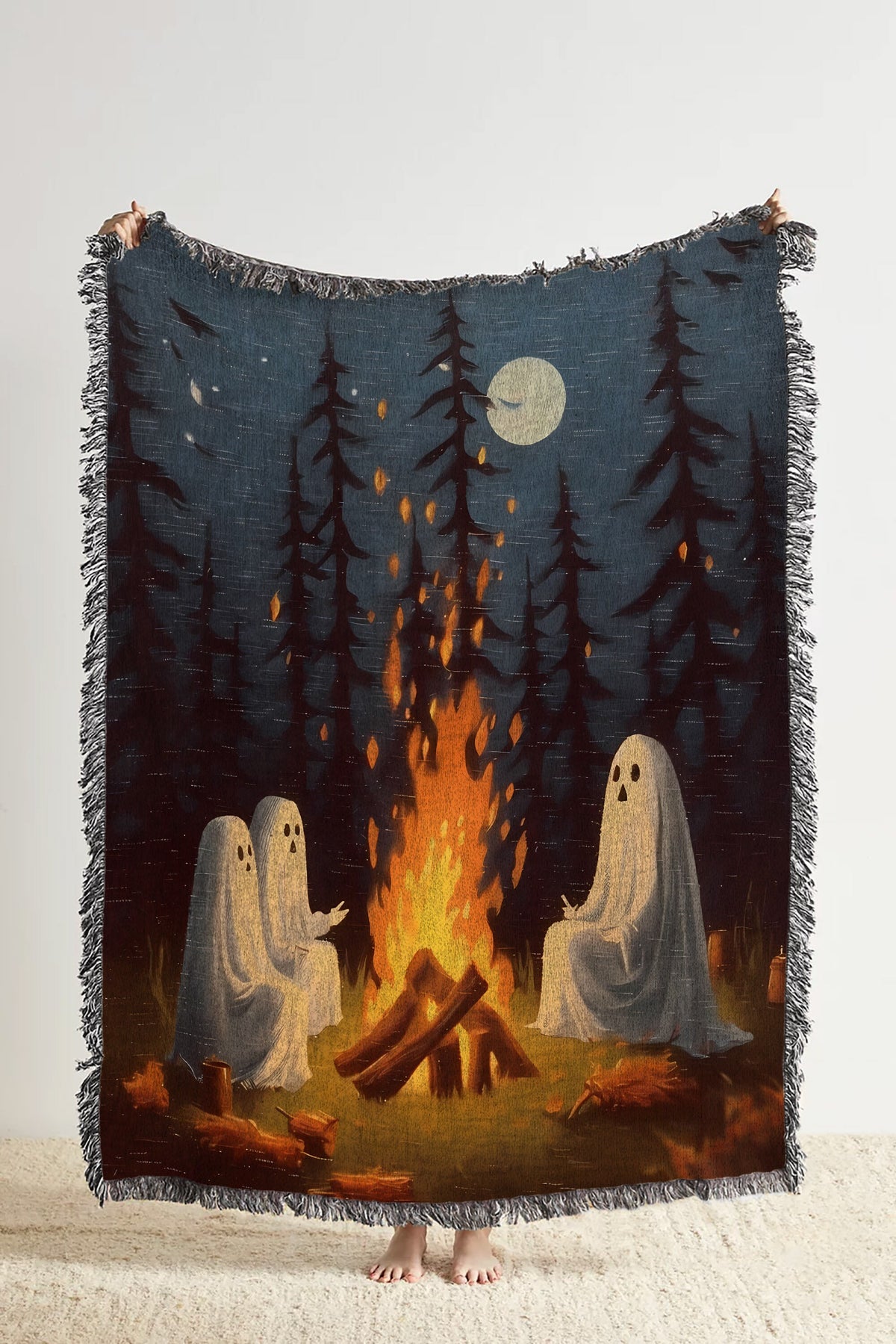 Ghost Camping Throw Blanket