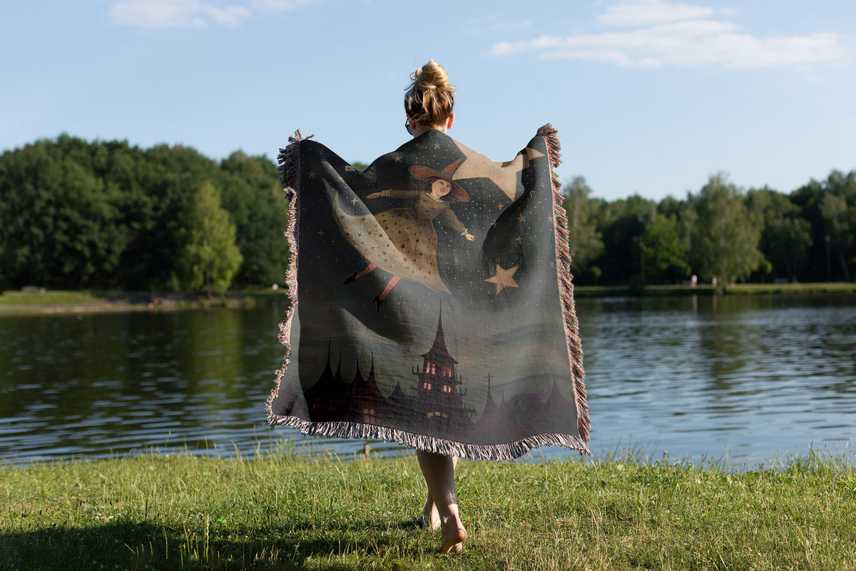 Folk Art Witch Throw Blanket