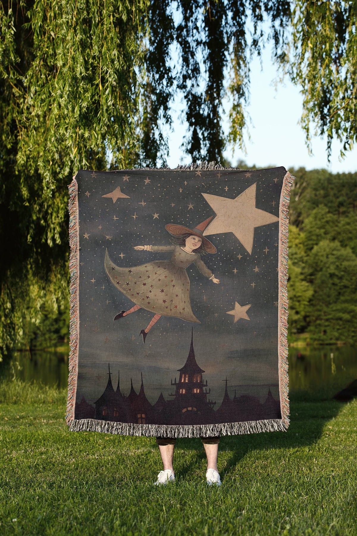 Folk Art Witch Throw Blanket