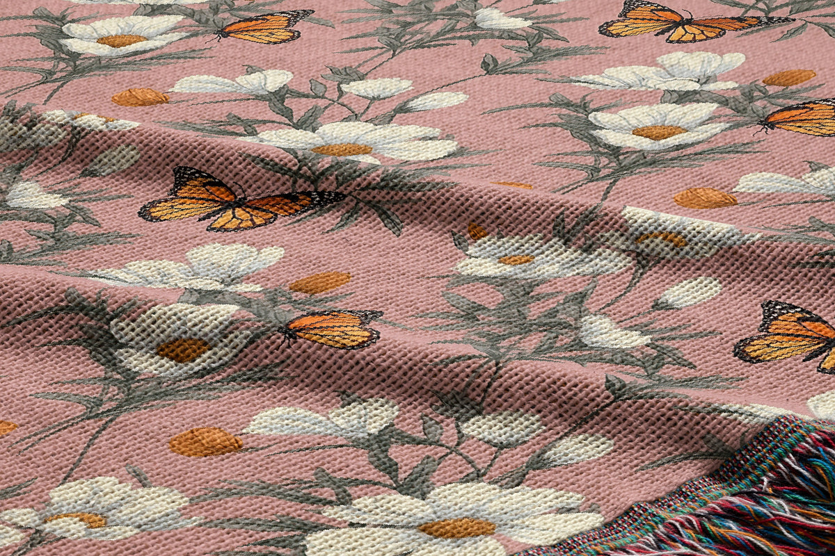 Pink Floral Butterfly Throw Blanket