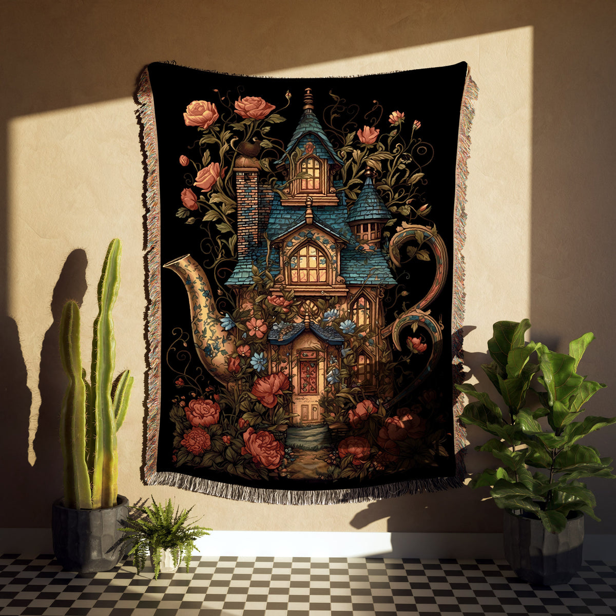 Teacup Fairy House Throw Blanket