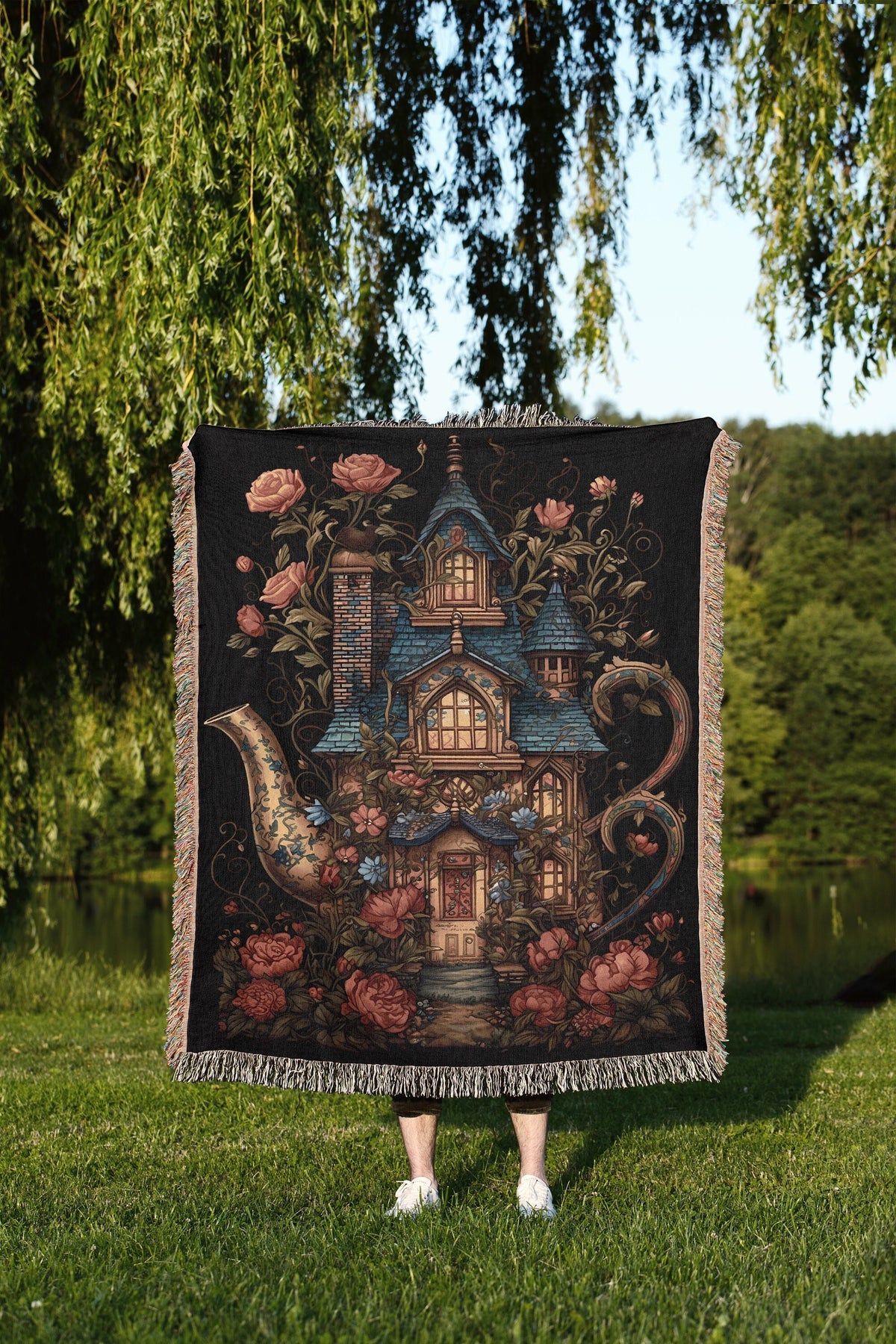 Teacup Fairy House Throw Blanket