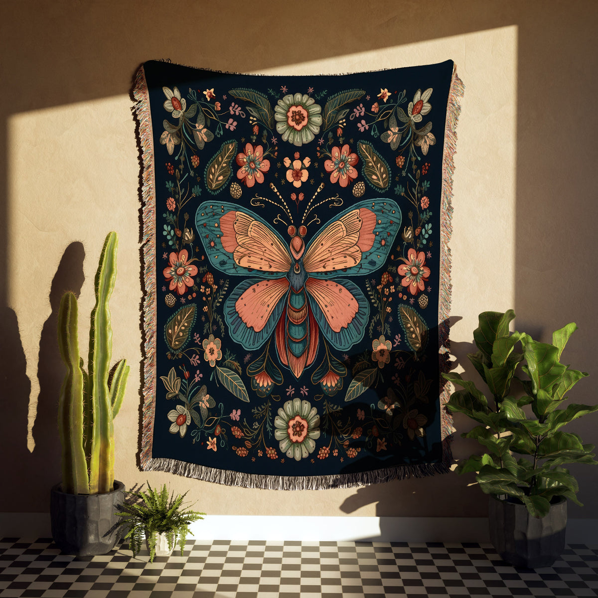 Botanical Butterfly  Throw Blanket
