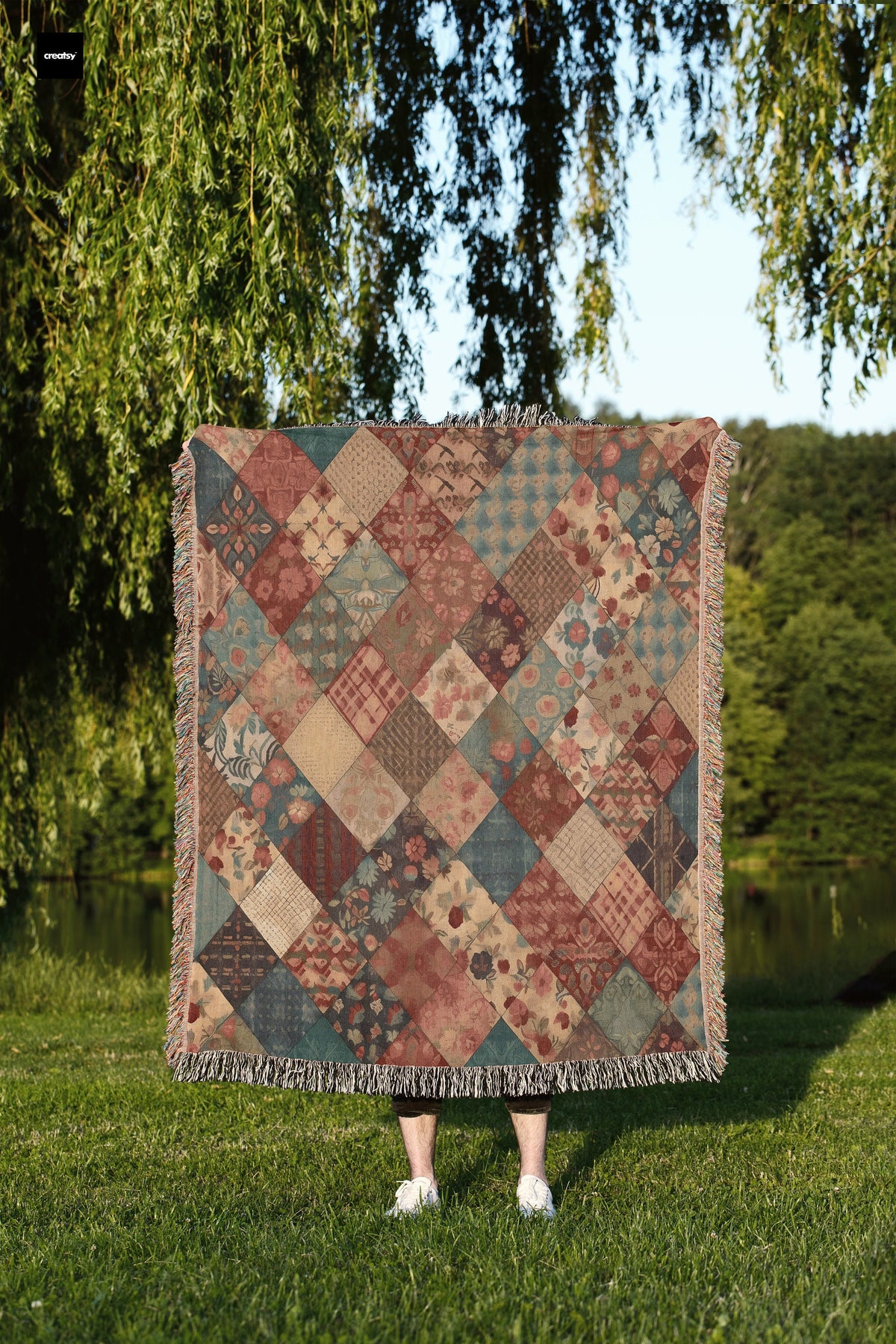 Faux Hippie Quilt Throw Blanket